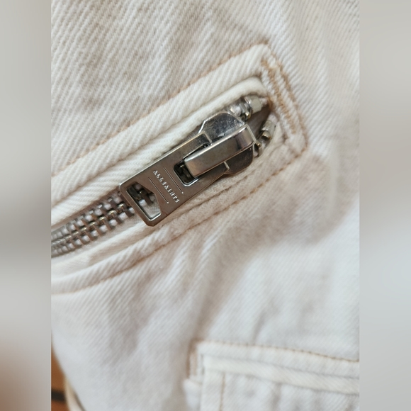 AllSaints Oversized Denim Biker Jacket With ChunkyZips and Faux Sherpa Lining 00 - Picture 6 of 7